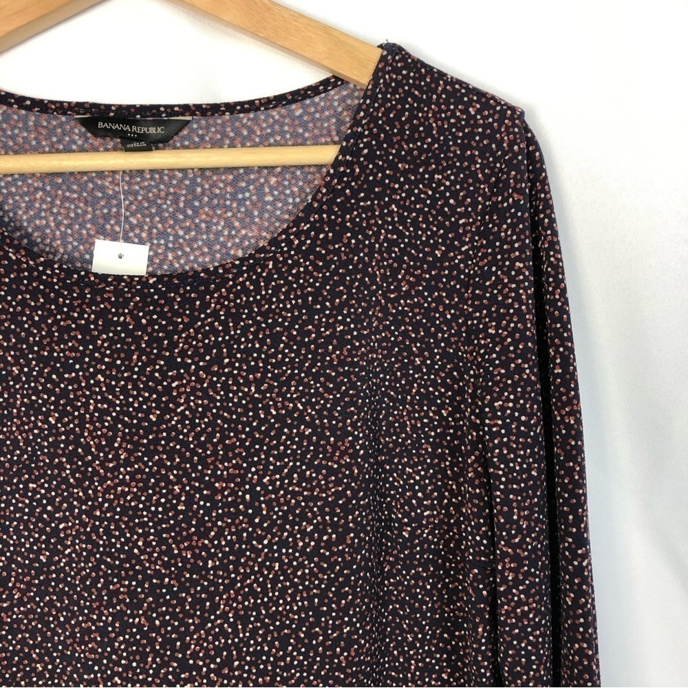 Banana Republic Navy Blue & Red Speck Dot Printed Long Sleeve Peplum Top S - Picture 3 of 4